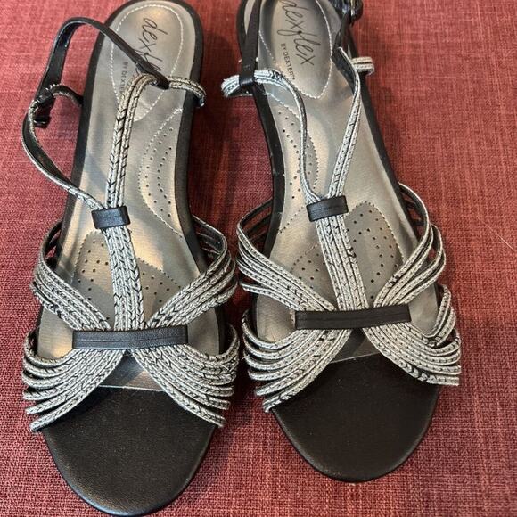 Dexflex By Dexter Women’s Cushioned Black & Silver Strappy Sandals Size 8 EUC - Picture 6 of 10